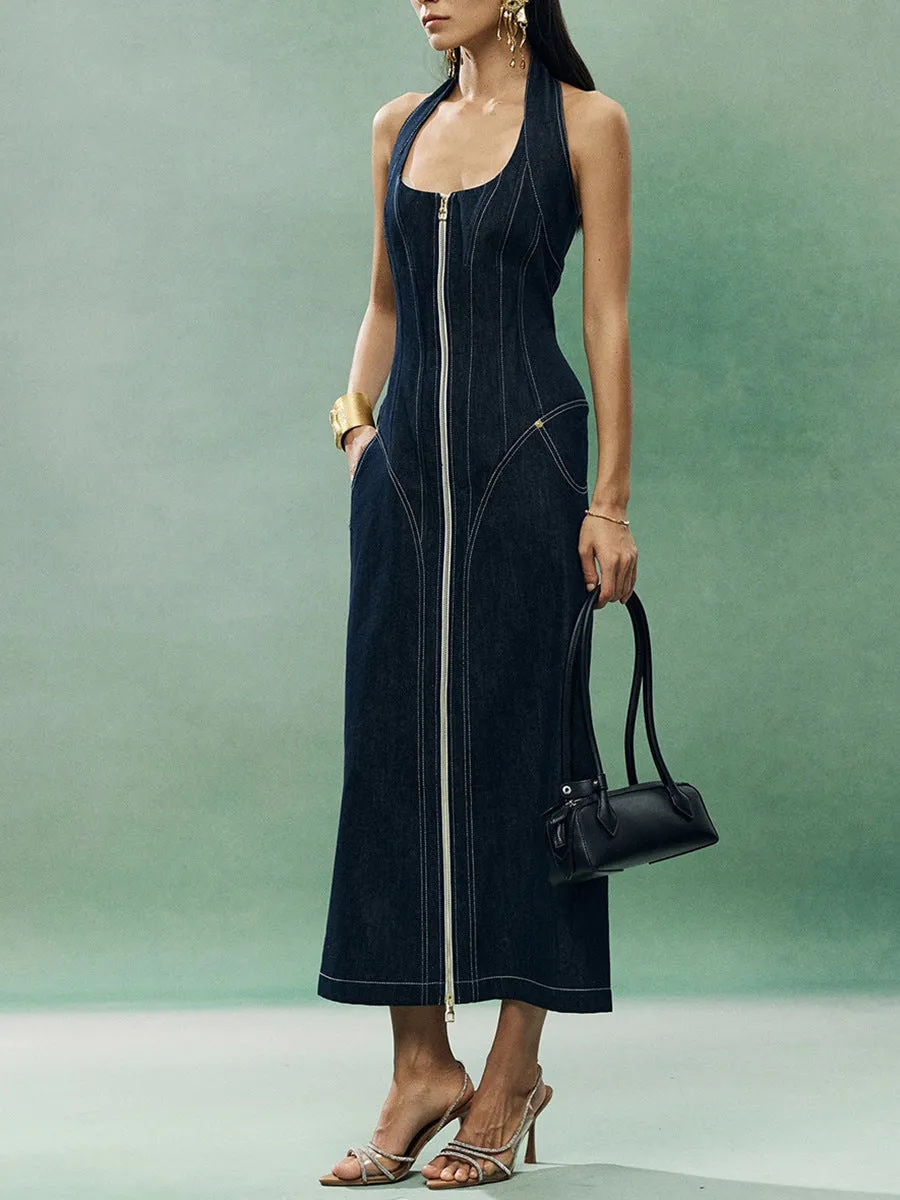 Denim Patchwork Long Dress