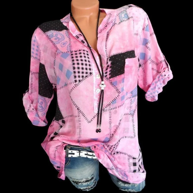 Denim Style Patchwork Peasant Top