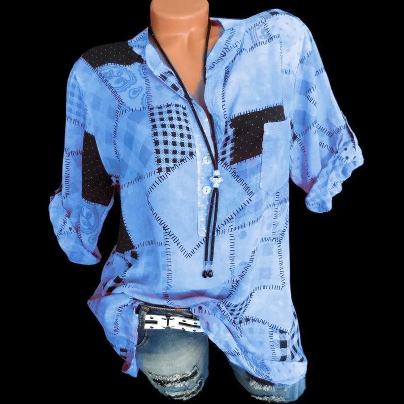 Denim Style Patchwork Peasant Top