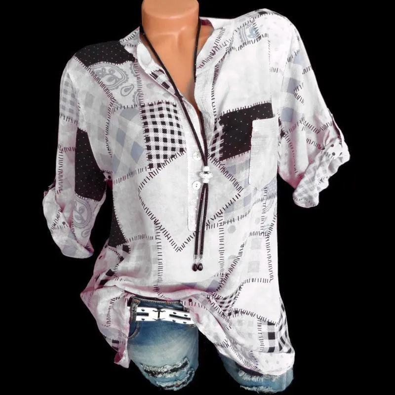 Denim Style Patchwork Peasant Top