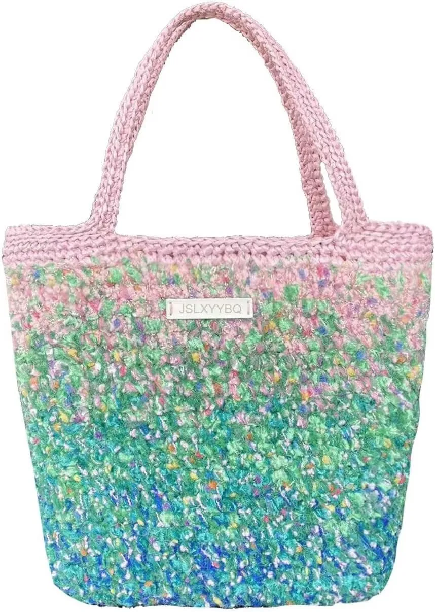 Designer Handbags for Women Knit Bag Gradient Colorful Oil Painting Print Crossbody Purses Top Handle Handbags
