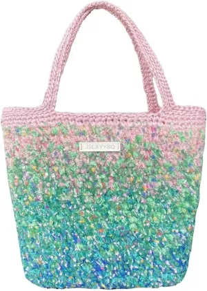 Designer Handbags for Women Knit Bag Gradient Colorful Oil Painting Print Crossbody Purses Top Handle Handbags