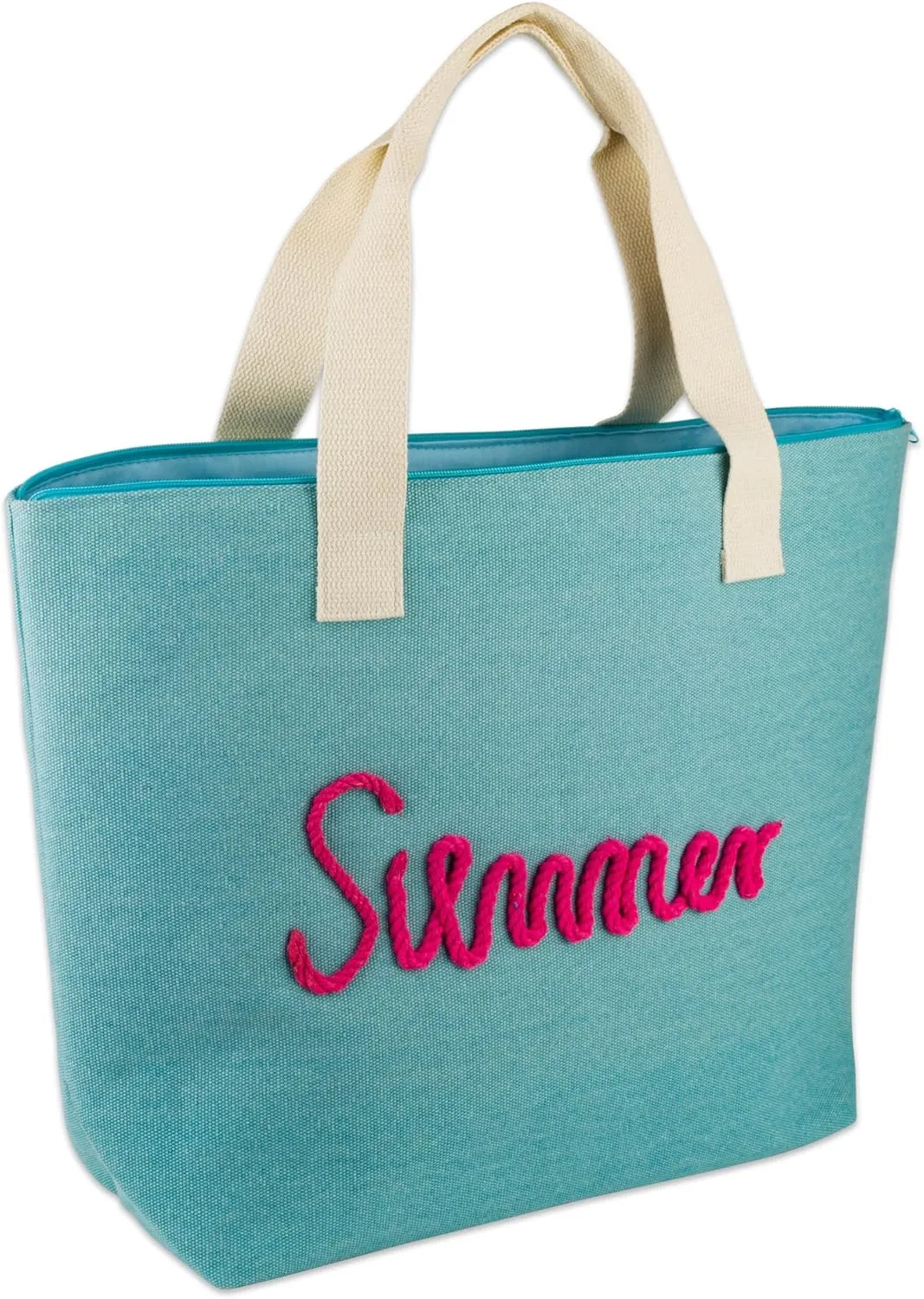DII Beach Bag 15.5x21x6.25, Travel Tote with Shoulder Strapes, Knotty Summer Blue