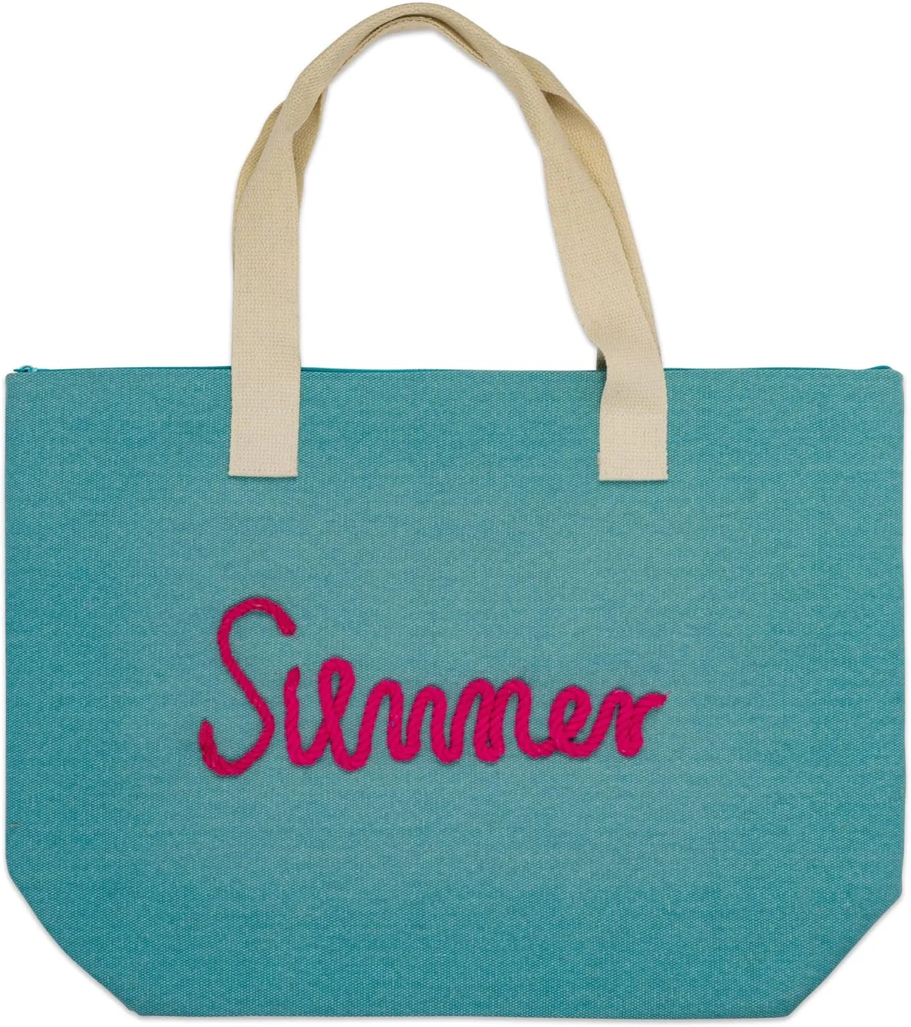 DII Beach Bag 15.5x21x6.25, Travel Tote with Shoulder Strapes, Knotty Summer Blue