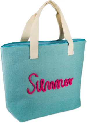 DII Beach Bag 15.5x21x6.25, Travel Tote with Shoulder Strapes, Knotty Summer Blue