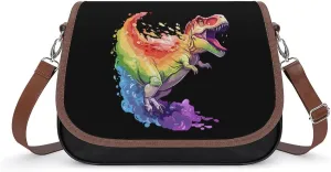 Dinosaur Spraying Rainbow Abstract Crossbody Bags for Women PU Leather Tote Bag Purse Shoulder Bag for Travel Office