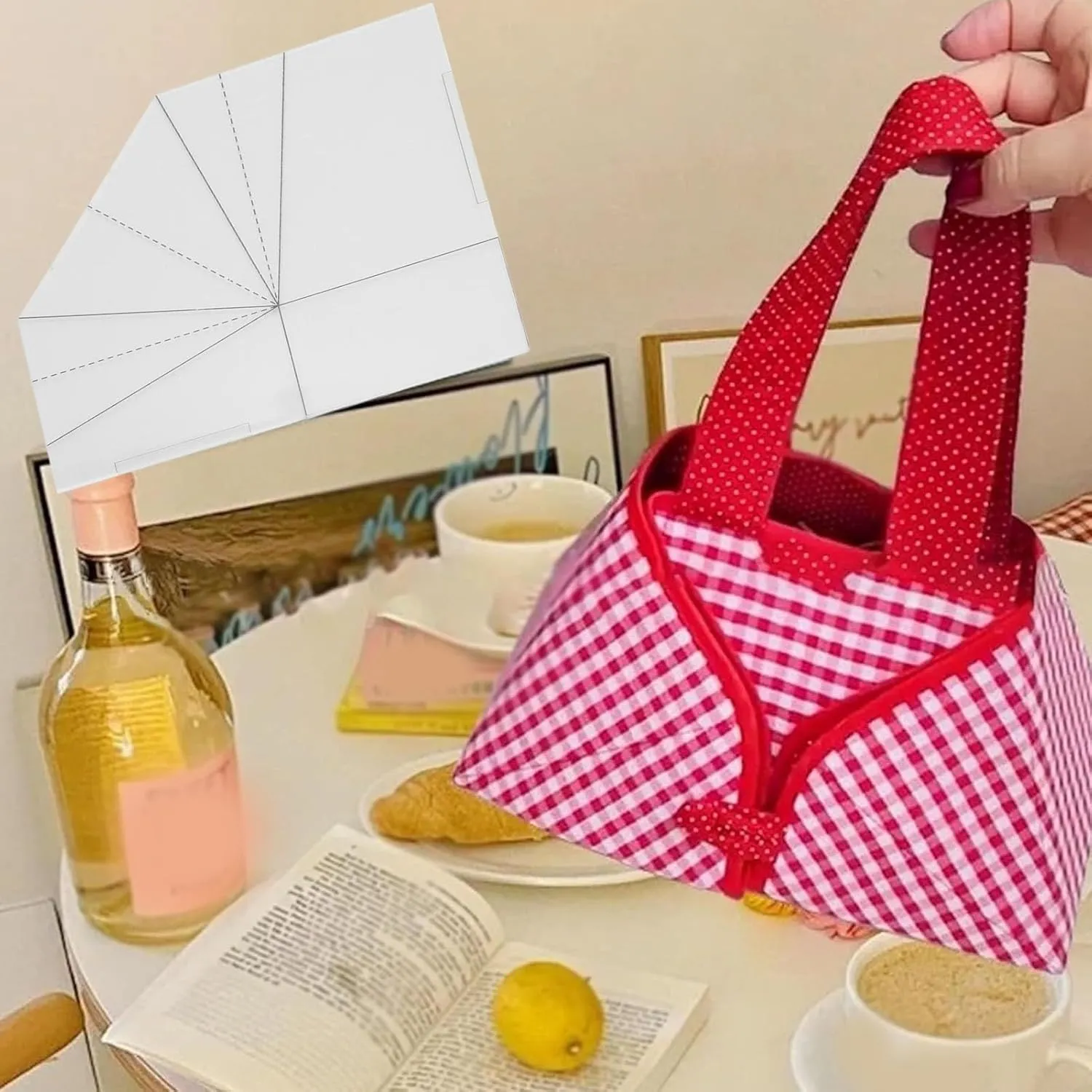 DIY Fabric Foldable Food Basket Sewing Template, Handbag Quilting Template Patchwork Stencils Basket Bag Template Sewing Ruler for DIY Bag Making, Acrylic Transparent Handbag Sew
