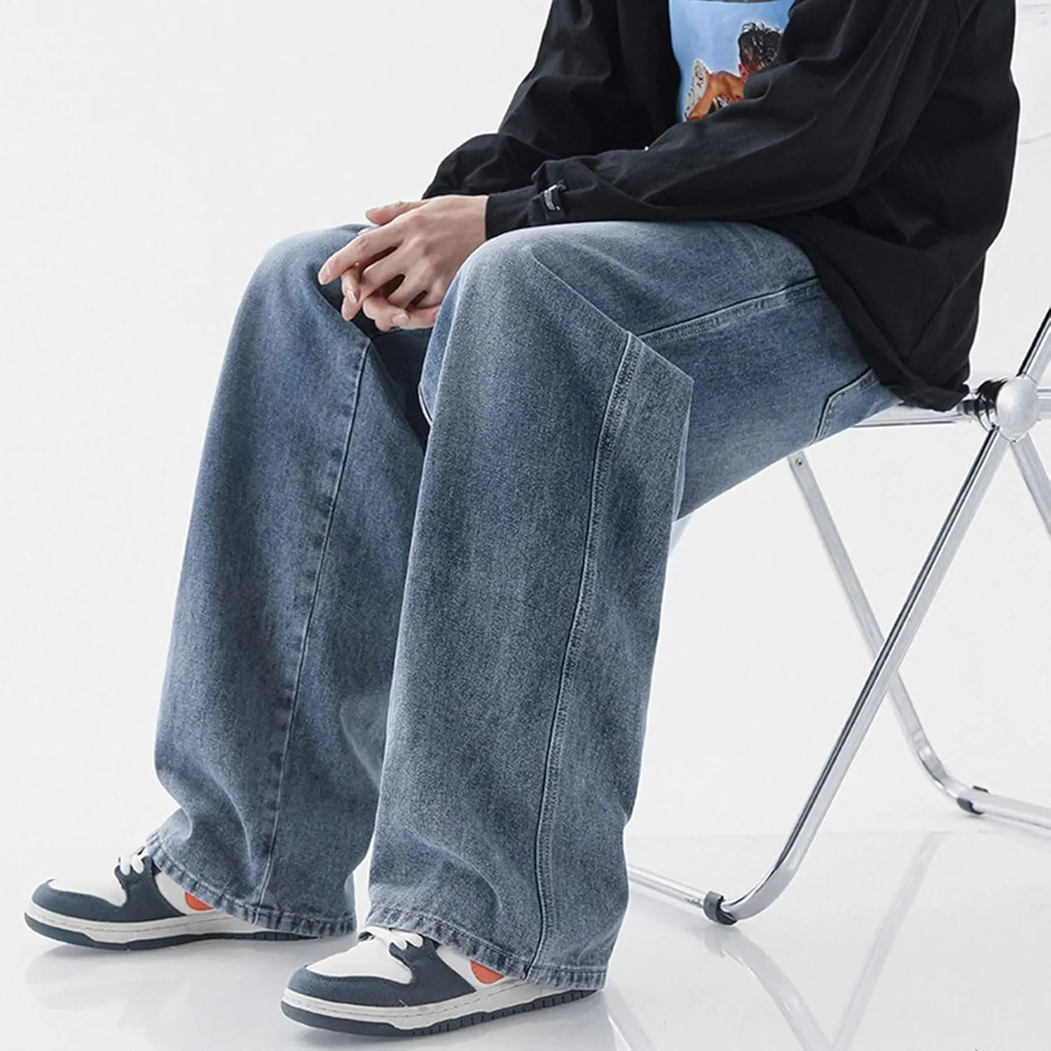 DIYAGO Baggy Jeans Mens Straight Wide Leg Casual Teen Vintage Streetwear Hip Hop Trendy Denim Pant Designer Long Trouser