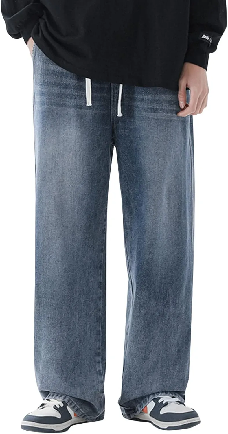 DIYAGO Baggy Jeans Mens Straight Wide Leg Casual Teen Vintage Streetwear Hip Hop Trendy Denim Pant Designer Long Trouser