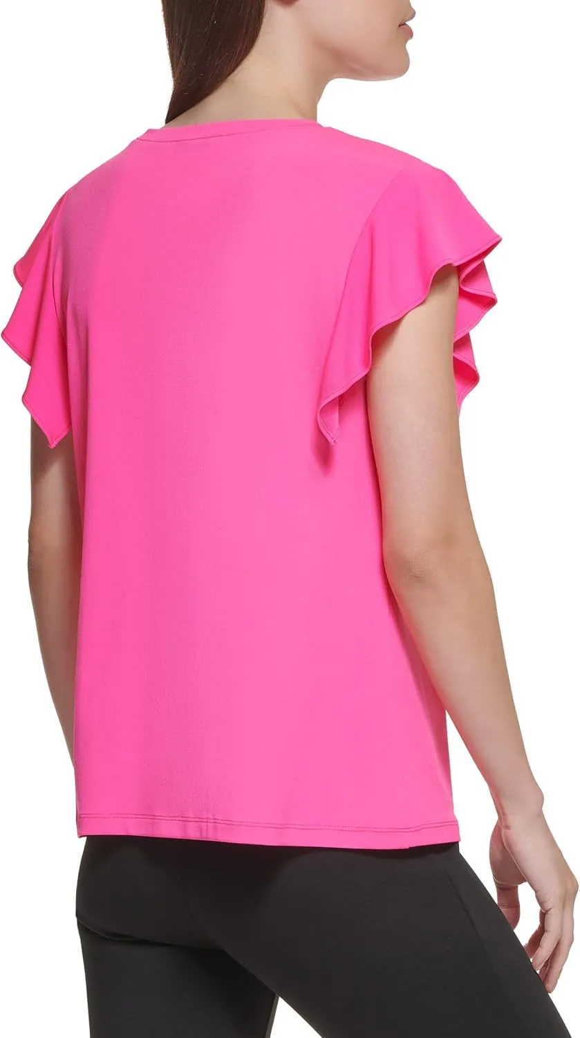 DKNY Women's Everyday Flutter Sleeve Knit Top