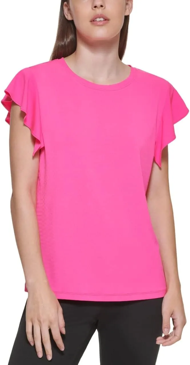DKNY Women's Everyday Flutter Sleeve Knit Top