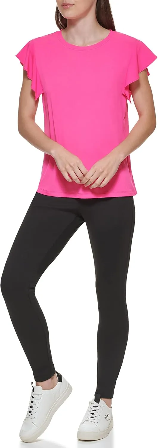 DKNY Women's Everyday Flutter Sleeve Knit Top