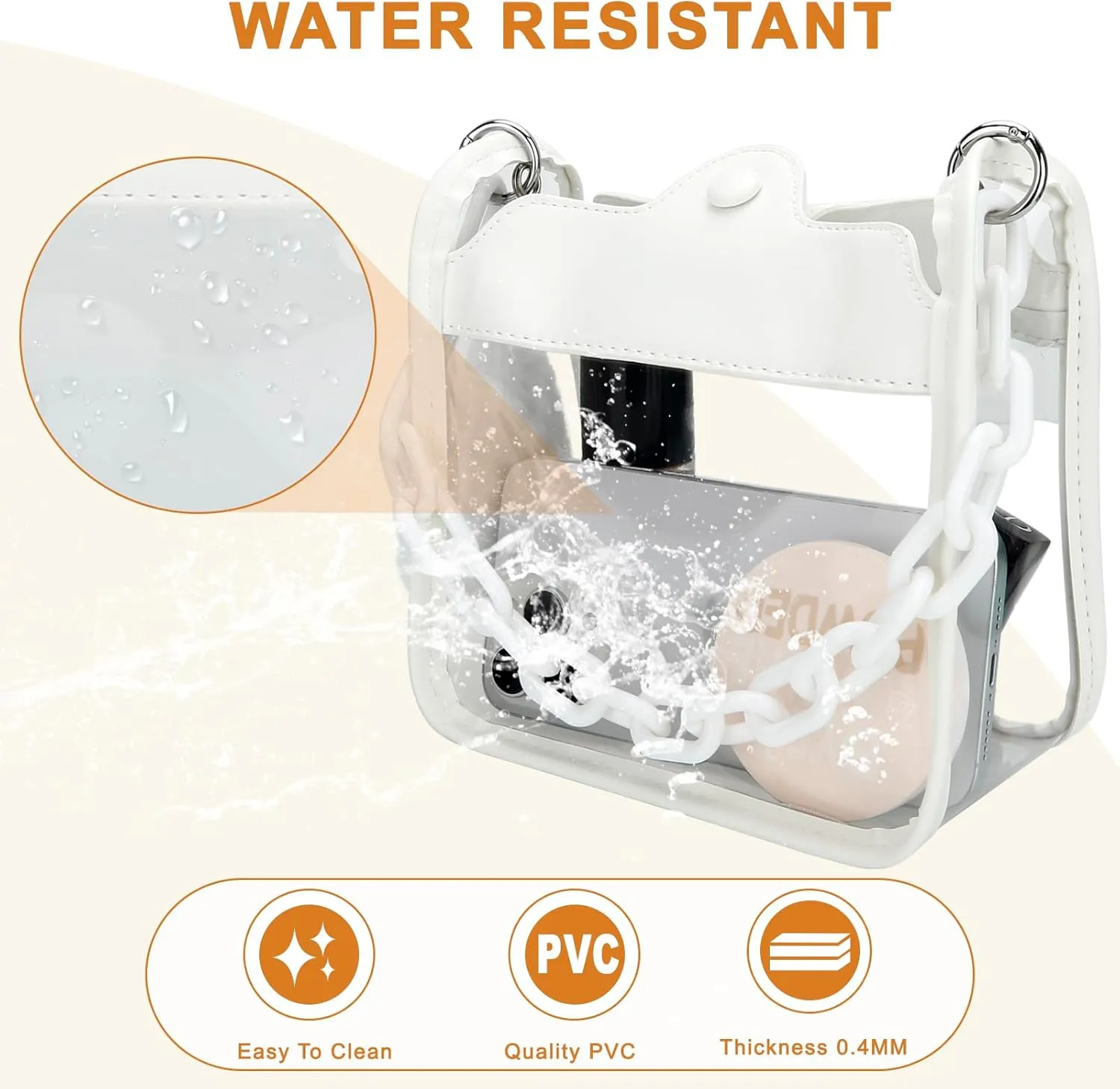 DOB SECHS Clear Crossbody Purse Bag - Clear Messenger Bag for Stadium Concerts & Sporting Events