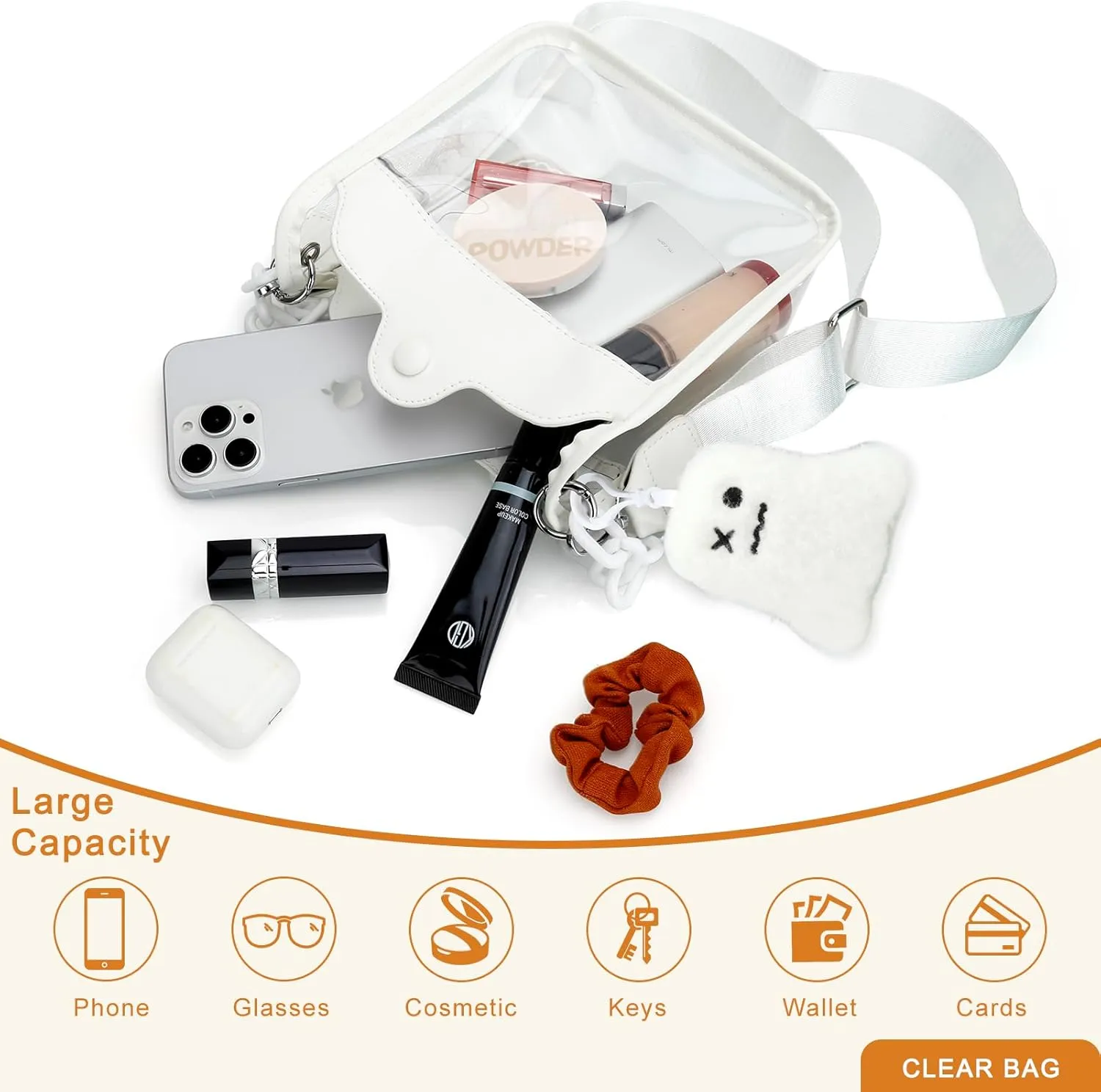 DOB SECHS Clear Crossbody Purse Bag - Clear Messenger Bag for Stadium Concerts & Sporting Events