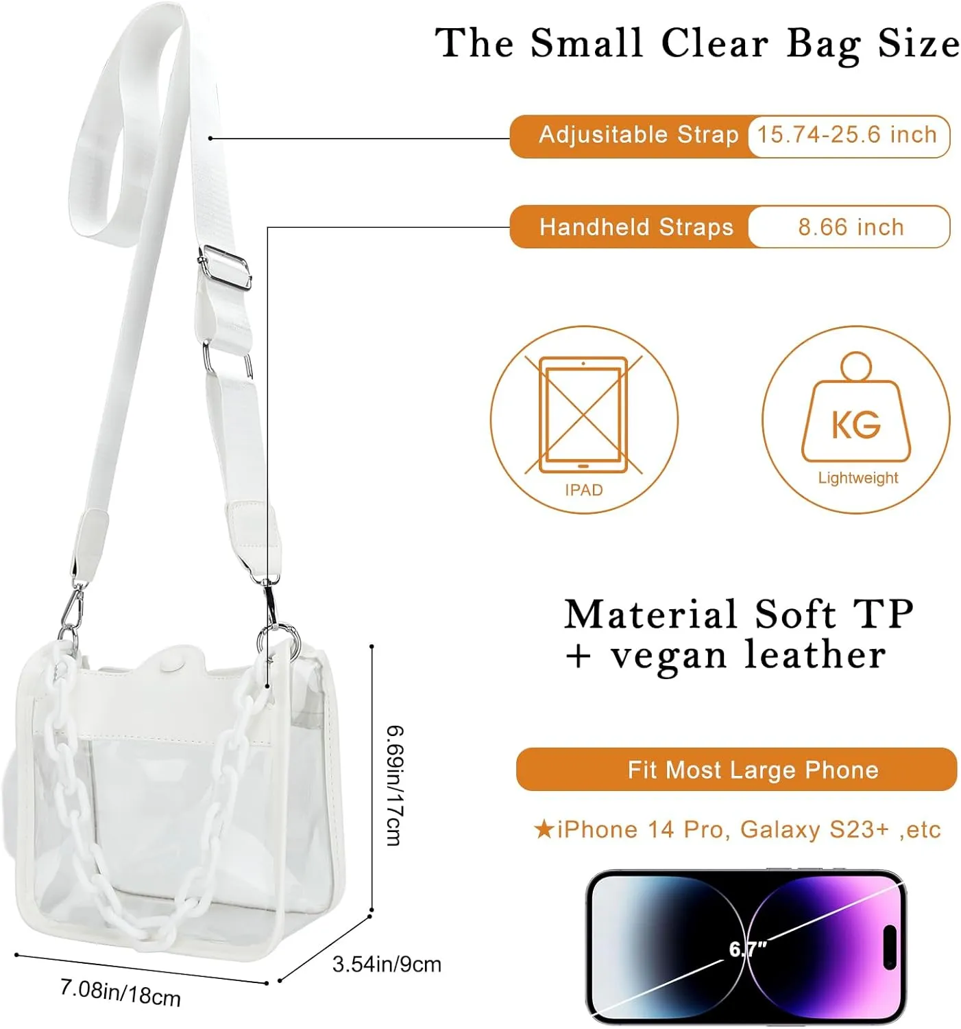 DOB SECHS Clear Crossbody Purse Bag - Clear Messenger Bag for Stadium Concerts & Sporting Events