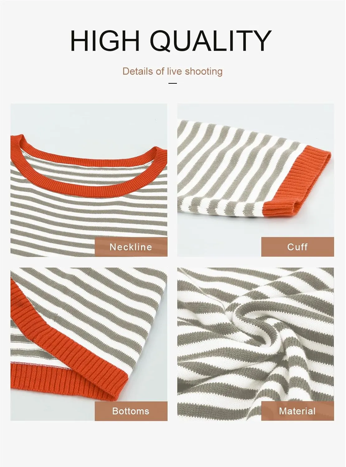 Dokotoo Long Sleeve Shirts for Women Casual Spring Crewneck Striped Color Block Shirt High Low Pullover Sweater Tops