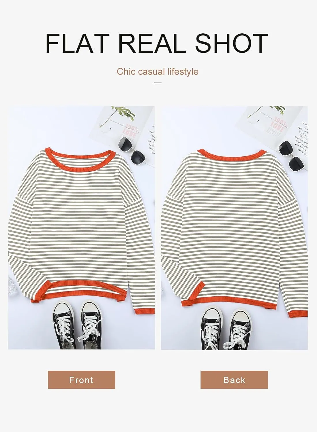 Dokotoo Long Sleeve Shirts for Women Casual Spring Crewneck Striped Color Block Shirt High Low Pullover Sweater Tops