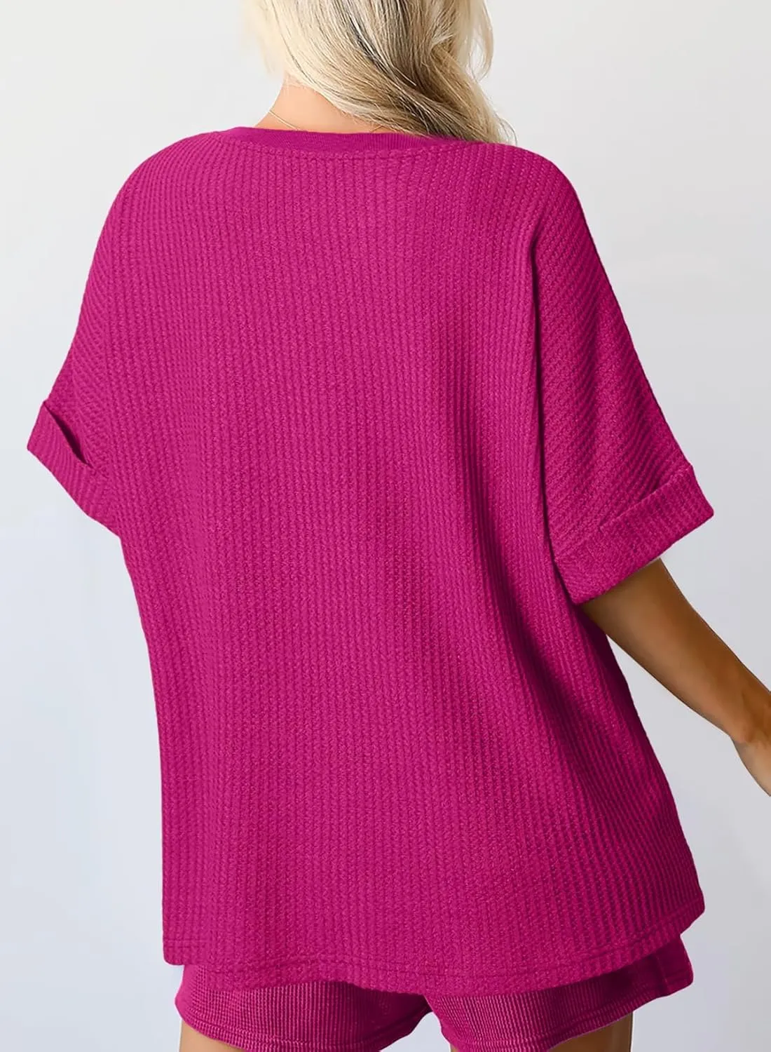 Dokotoo Womens Summer Tops 2025 Fashion Short Sleeve Crewneck Waffle Knit T Shirts Casual Oversized Blouses Clothing