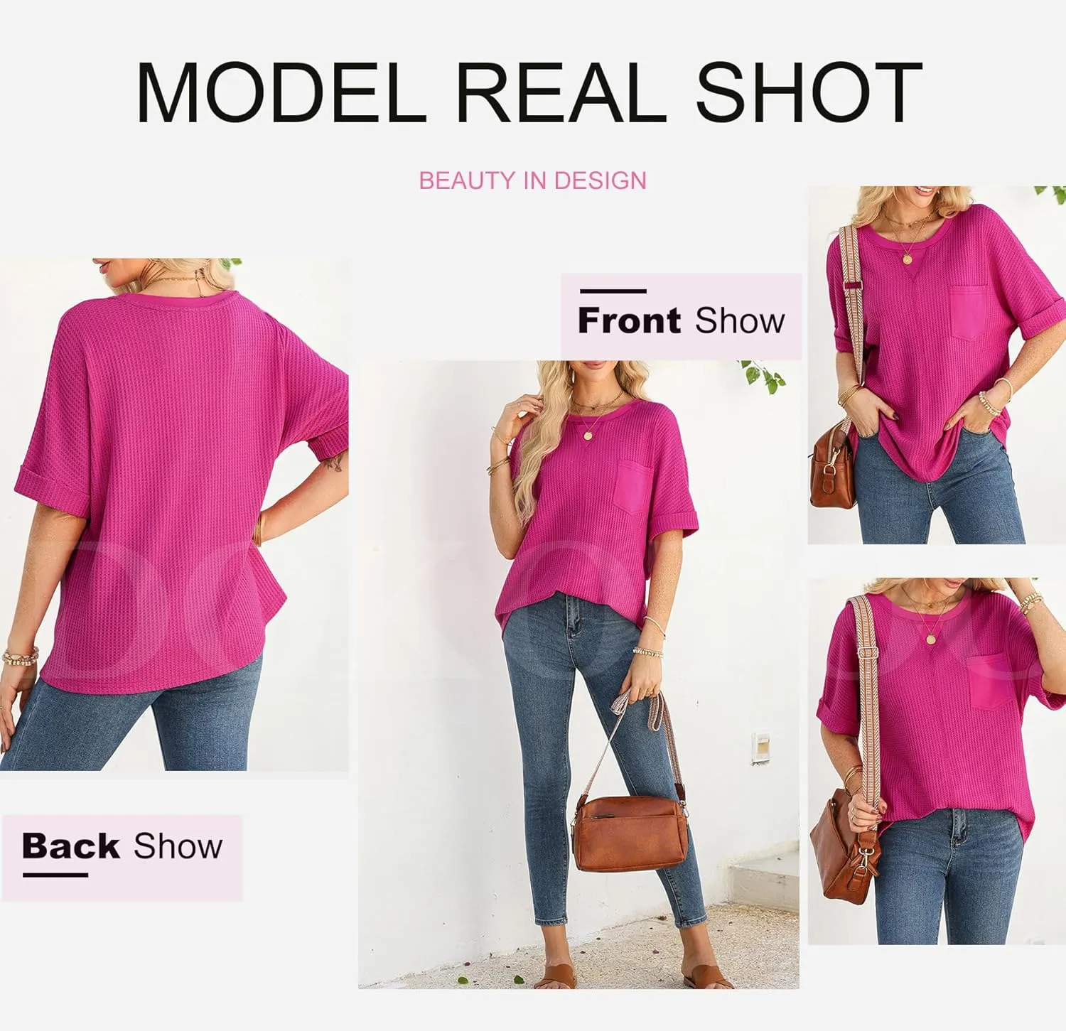 Dokotoo Womens Summer Tops 2025 Fashion Short Sleeve Crewneck Waffle Knit T Shirts Casual Oversized Blouses Clothing