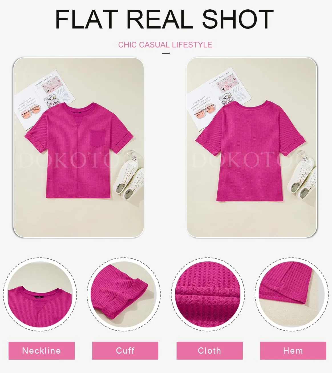 Dokotoo Womens Summer Tops 2025 Fashion Short Sleeve Crewneck Waffle Knit T Shirts Casual Oversized Blouses Clothing