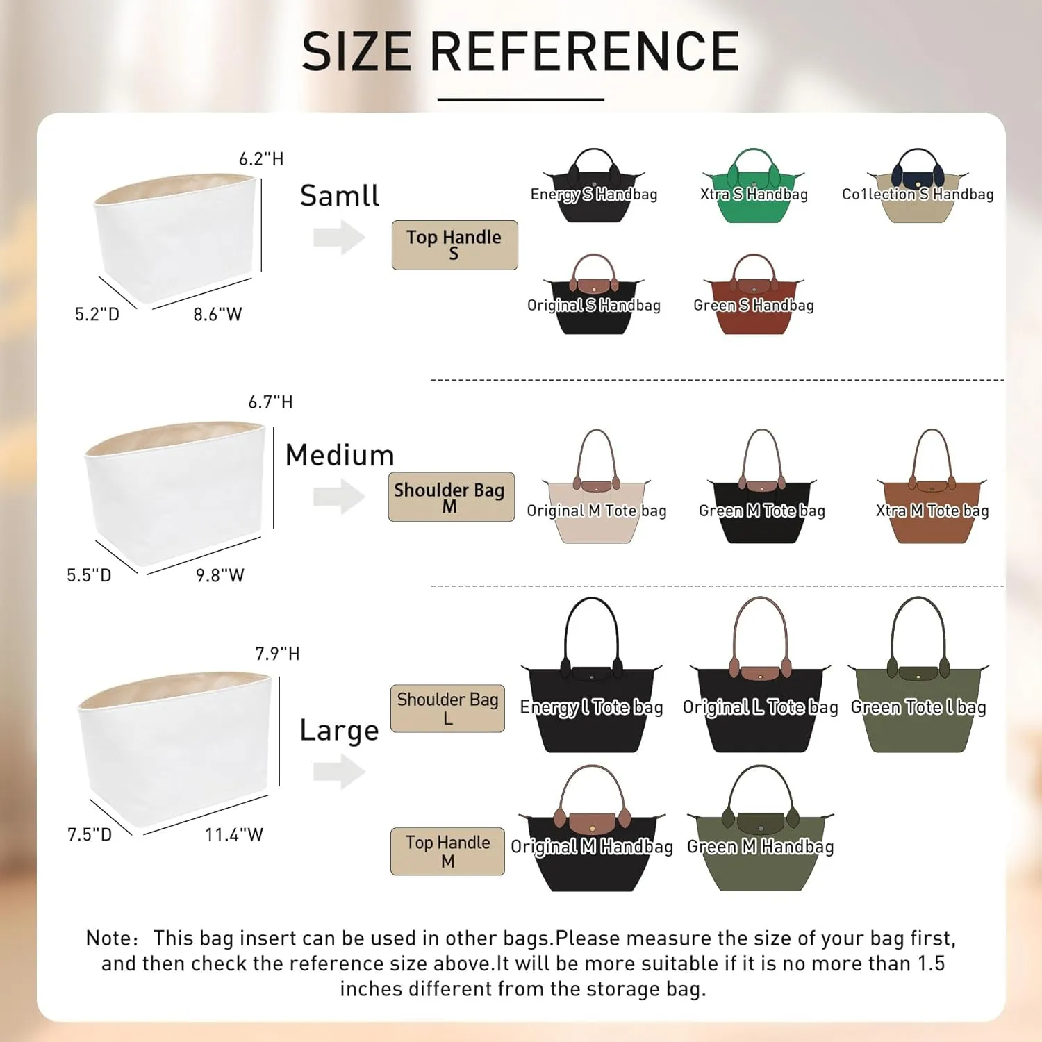 Doxo Purse Insert Organizer Compatible with Longchamp Small Handbag, Super Lightweight Waterproof Le Pliage Small Organizer, Keeps Handbags Shaped & Neat(White, S)