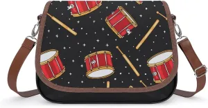 Drums Pattern Crossbody Bags for Women PU Leather Tote Bag Purse Shoulder Bag for Travel Office