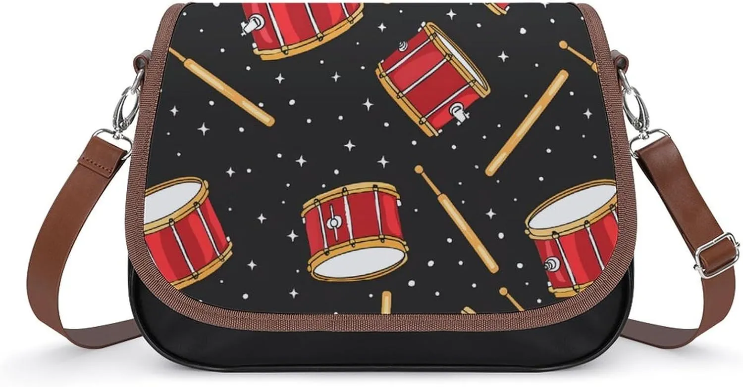 Drums Pattern Crossbody Bags for Women PU Leather Tote Bag Purse Shoulder Bag for Travel Office