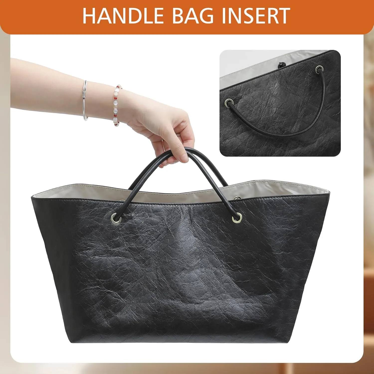 DupontPaper Purse Organizer Insert with Elastic Cup Holder,Tote Handbag Divider Shaper Cpmpatible with Longchamp Medium/Goyard PM and More, 17 Compartments/Key Leash Zipper Bags Liner, Black&White/M