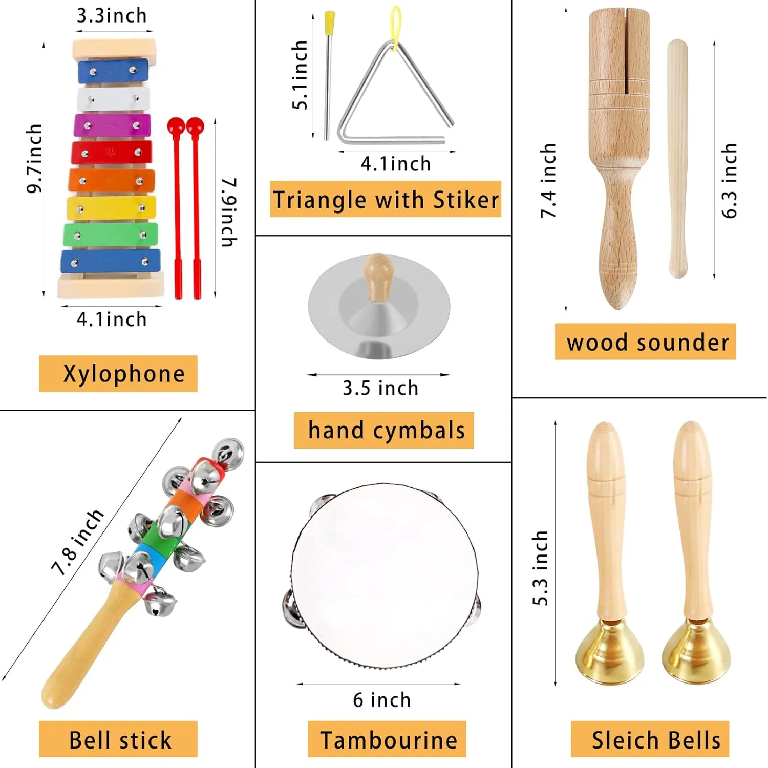 EASTROCK 13 Pcs Musical Instruments Set,Best Gifts for Children,Include Tambourine,Xylophone,Triangle Instrument,Guiro,Egg Shakers,Castanets,Wrist Bells,Handbag