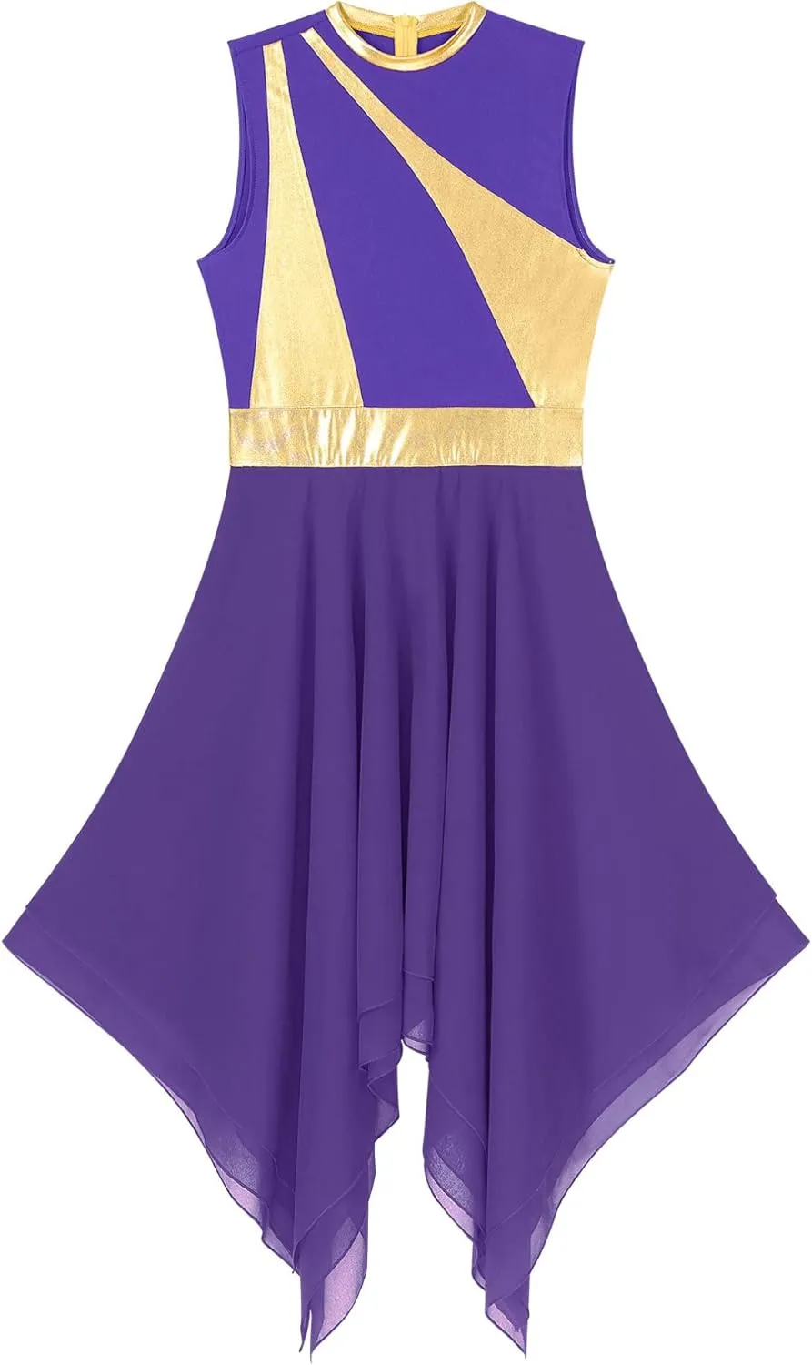 easyforever Womens Lyrical Liturgical Praise Dance Dress Gold Color Block Metallic Irregular Worship Costume