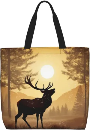 Elk Artwork Tote Bag for Women Hobo Handbags with Zipper Large Shoulder Bag Shopping Bags Travel Purse