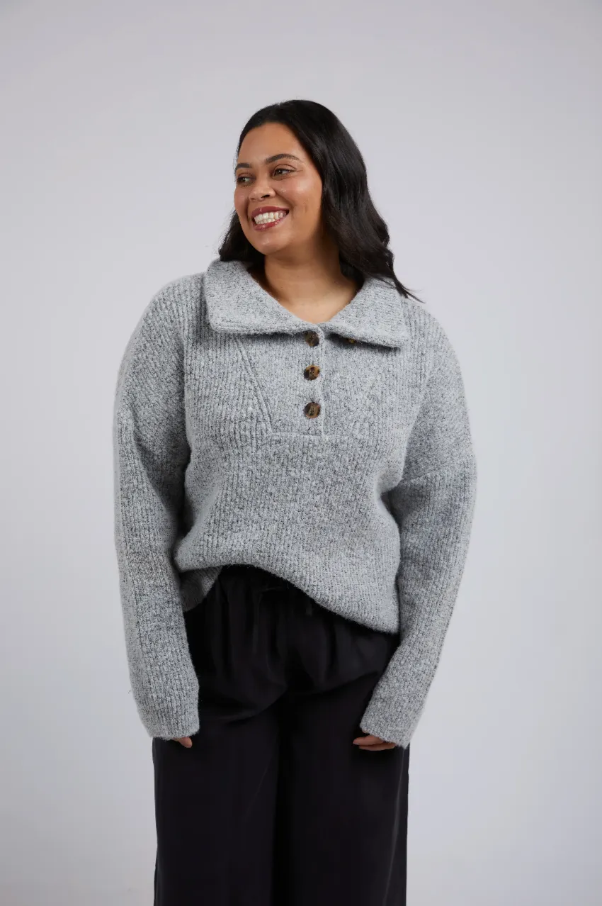 Elm Bron Button Knit - Grey Marle