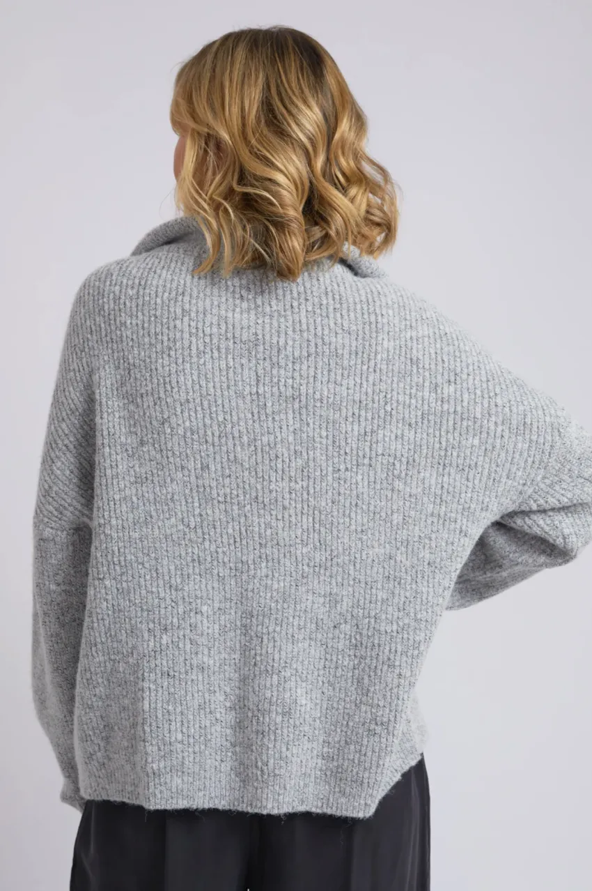 Elm Bron Button Knit - Grey Marle