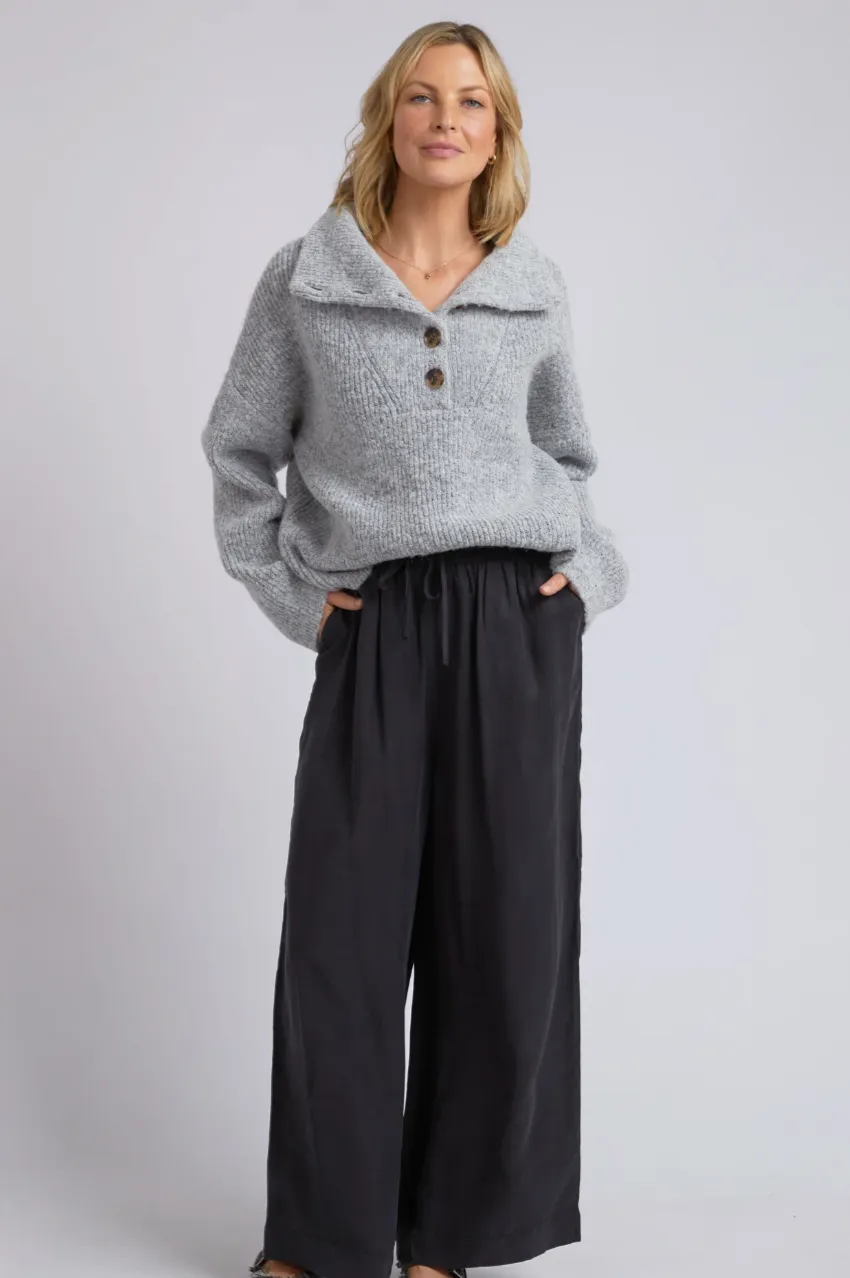 Elm Bron Button Knit - Grey Marle