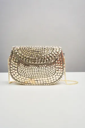 Embellished Golden Design Clutch with Detachable Strap ( Gold )