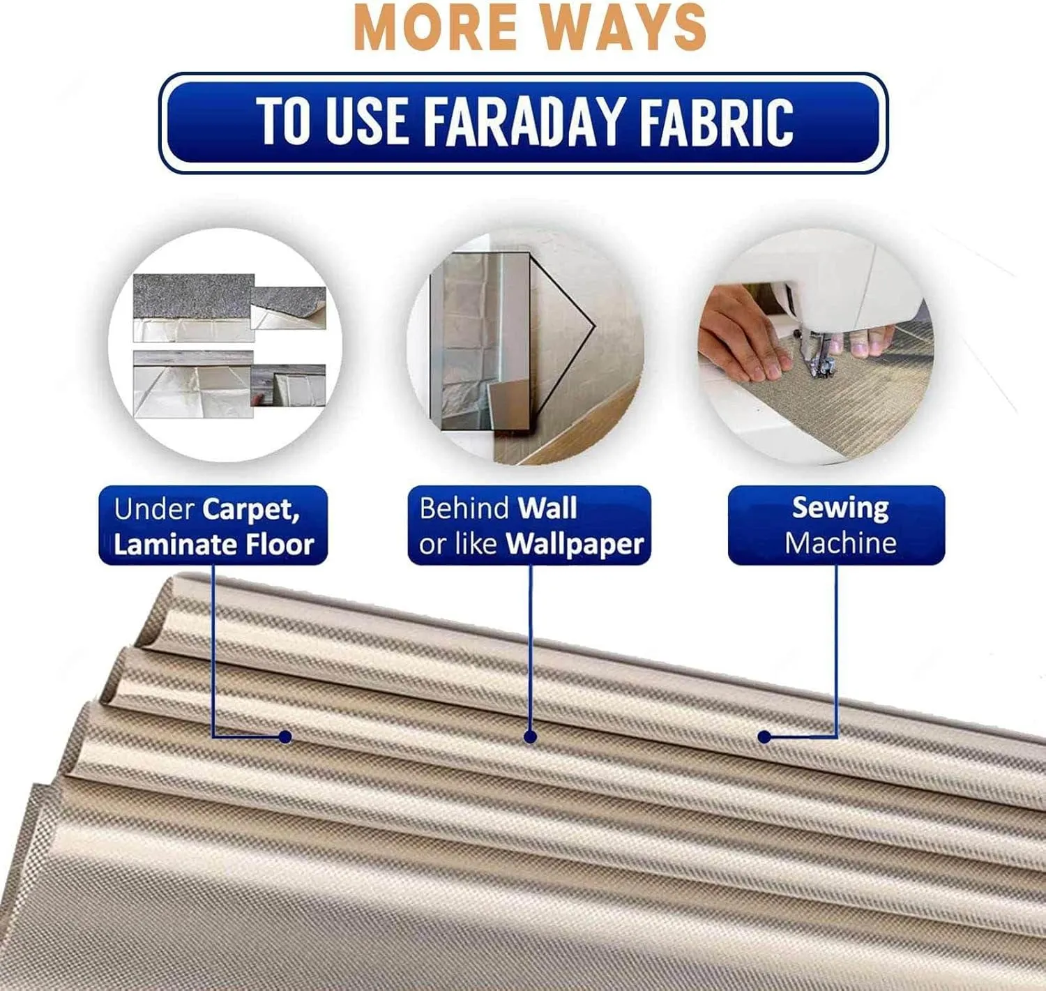 EMF Fabric Faraday Fabric Bulk Fabric EMP Cloth Faraday Bags EMP Proof Shielding-Block WiFi for Radiowave Microwave, Electromagnetic Fields,gold-3x1.1m
