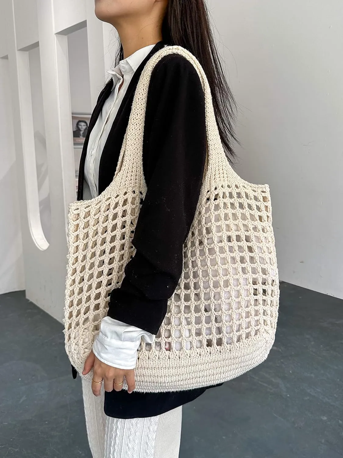 ENBEI Crochet Beach Bag - Women's Knit Shoulder Bags for Travel - Cute, Handmade Tote