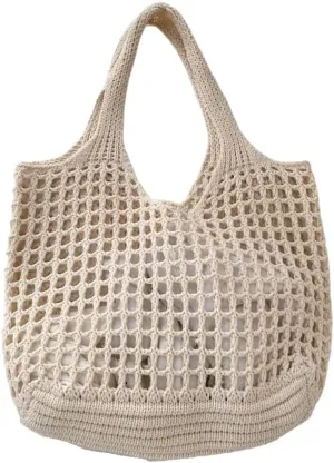 ENBEI Crochet Beach Bag - Women's Knit Shoulder Bags for Travel - Cute, Handmade Tote