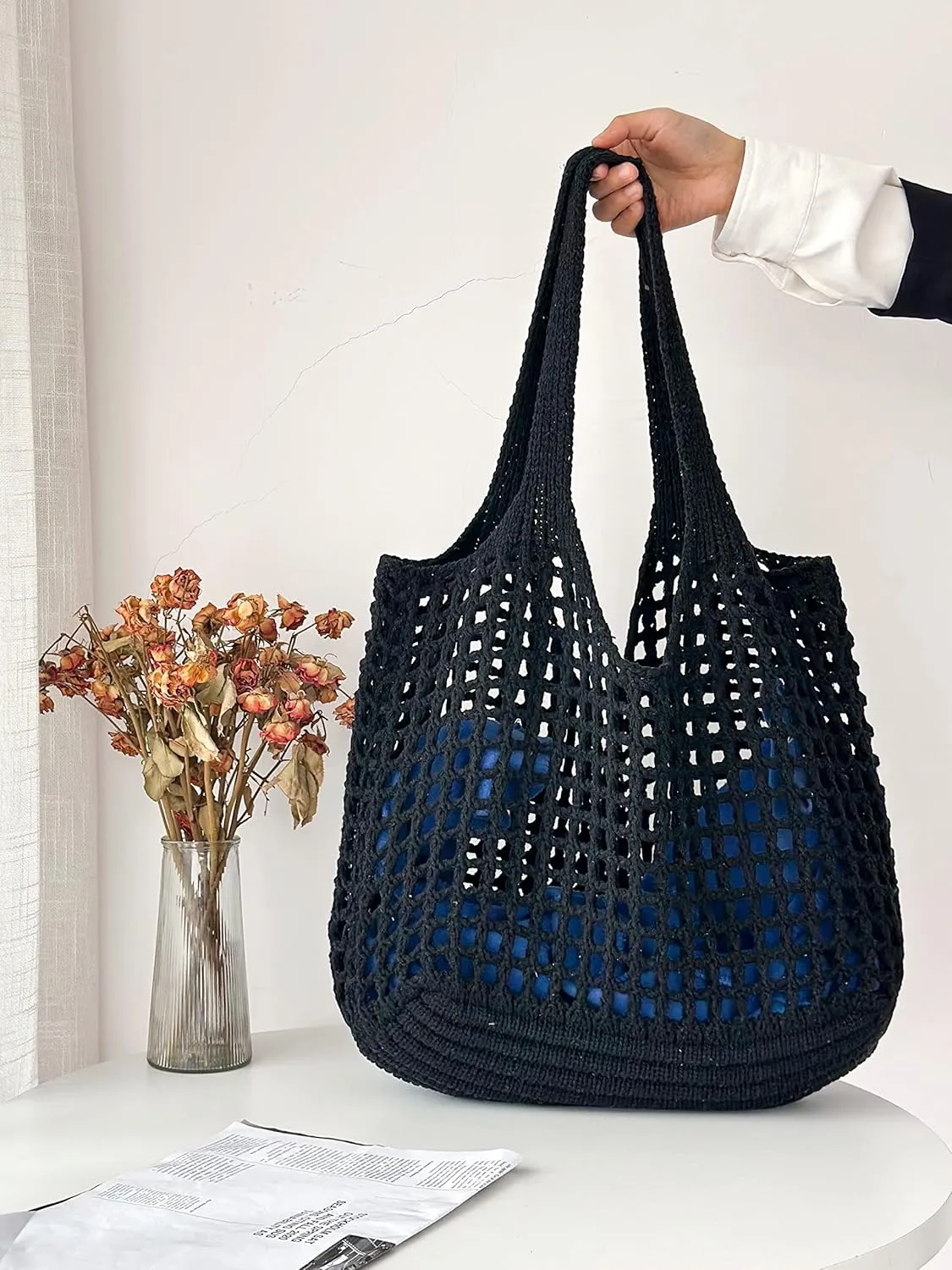 ENBEI Crochet Beach Bag - Women's Knit Shoulder Bags for Travel - Cute, Handmade Tote