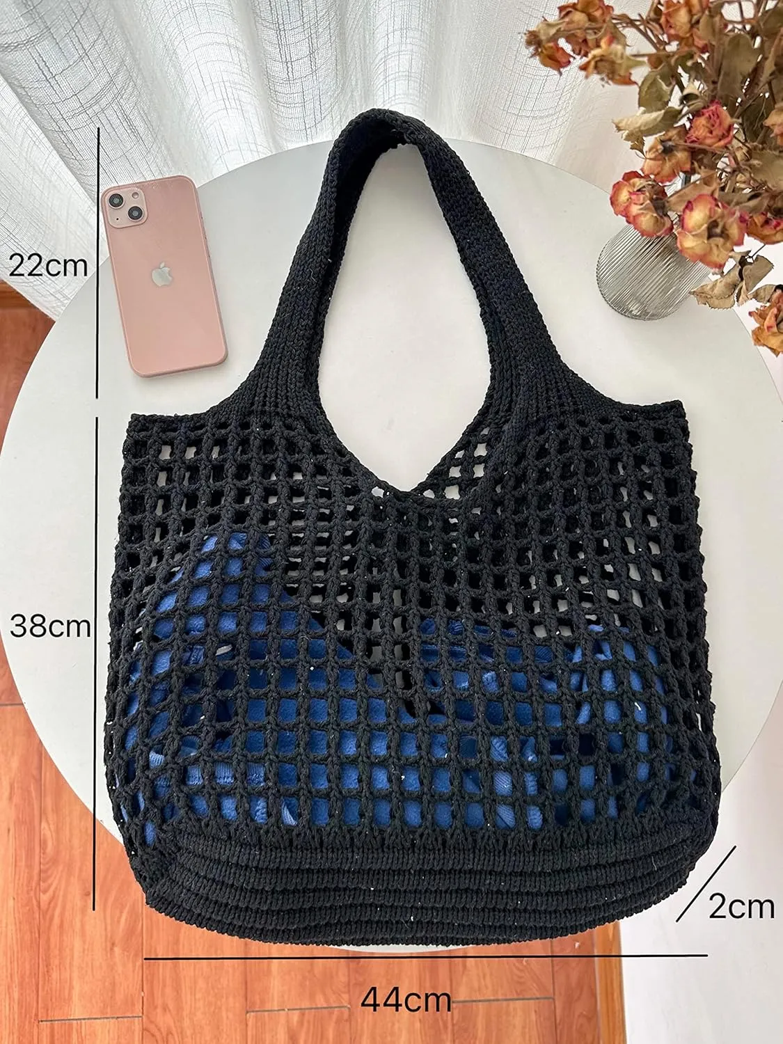 ENBEI Crochet Beach Bag - Women's Knit Shoulder Bags for Travel - Cute, Handmade Tote