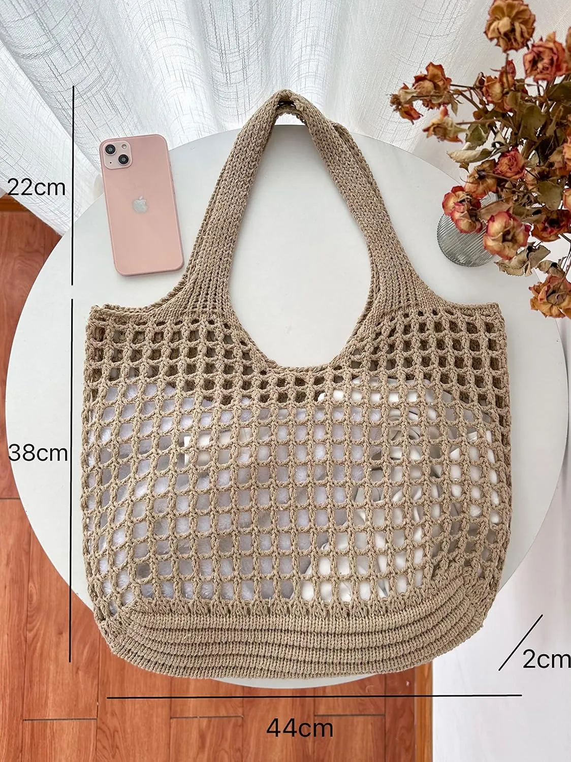 ENBEI Crochet Beach Bag - Women's Knit Shoulder Bags for Travel - Cute, Handmade Tote
