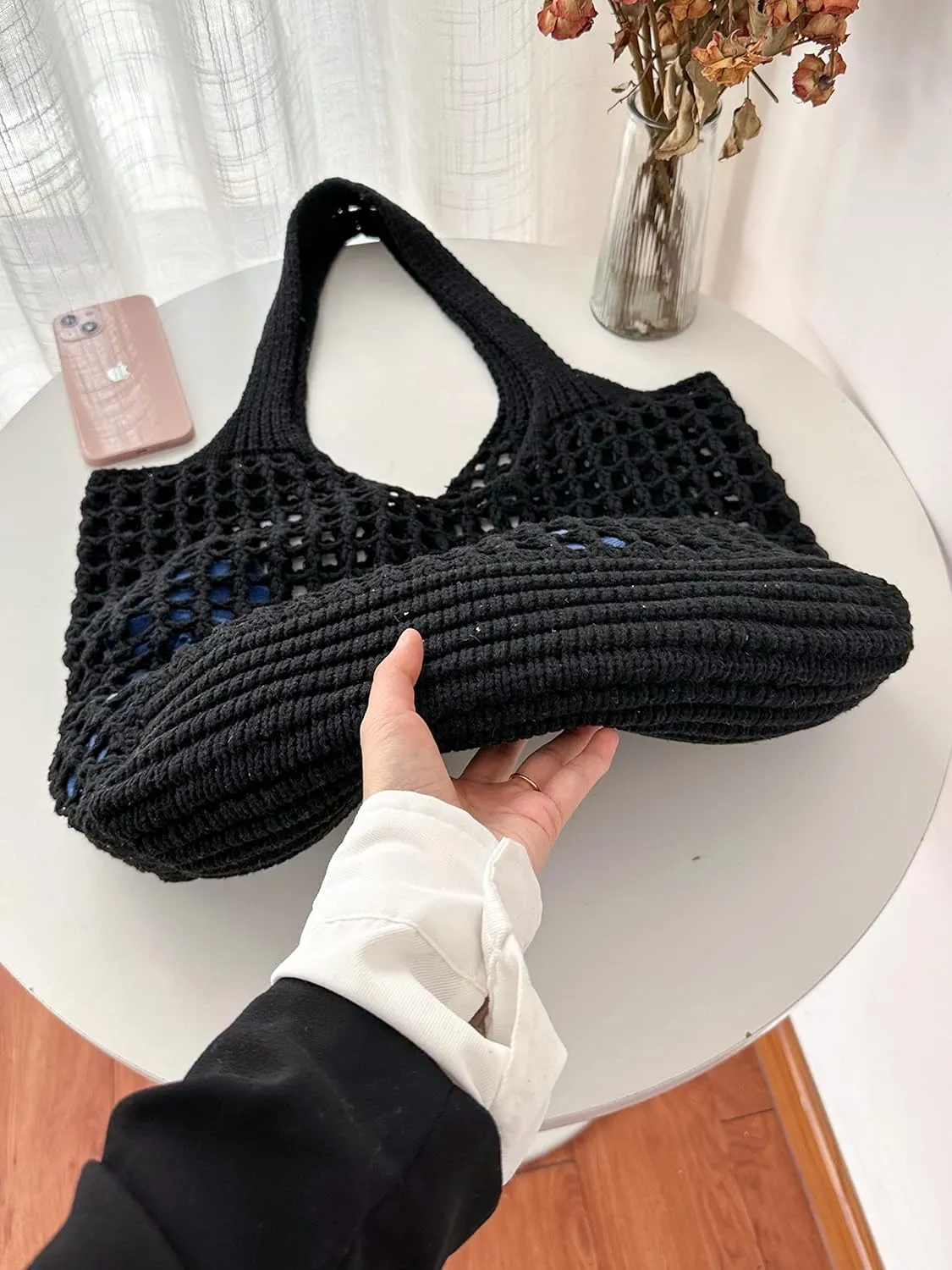 ENBEI Crochet Beach Bag - Women's Knit Shoulder Bags for Travel - Cute, Handmade Tote