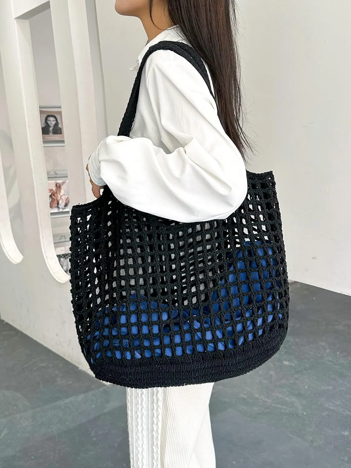 ENBEI Crochet Beach Bag - Women's Knit Shoulder Bags for Travel - Cute, Handmade Tote