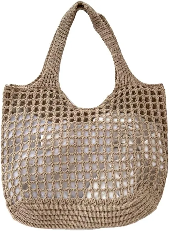 ENBEI Crochet Beach Bag - Women's Knit Shoulder Bags for Travel - Cute, Handmade Tote