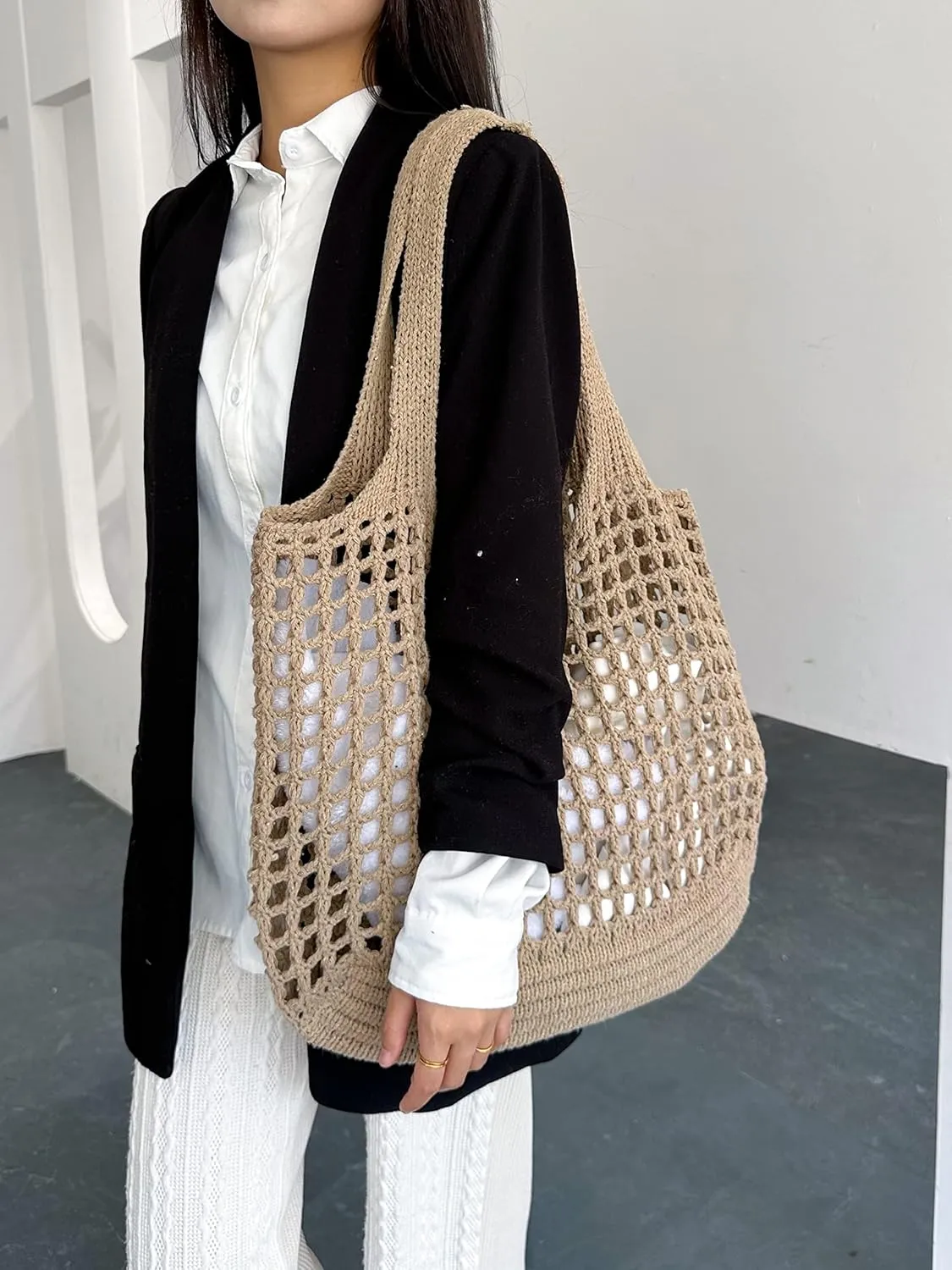 ENBEI Crochet Beach Bag - Women's Knit Shoulder Bags for Travel - Cute, Handmade Tote