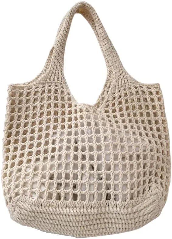 ENBEI Crochet Beach Bag - Women's Knit Shoulder Bags for Travel - Cute, Handmade Tote