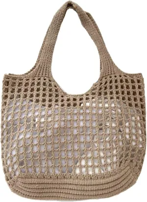 ENBEI Crochet Beach Bag - Women's Knit Shoulder Bags for Travel - Cute, Handmade Tote