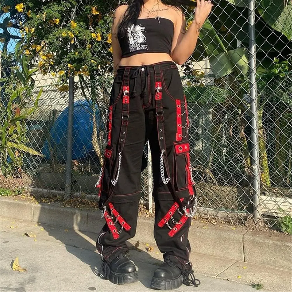 ENFUSO Punk Y2k Grunge Low Waist Emo Jeans Mall Gothic Women Black Patchwork Electro Pants Fashion Streetwear Alt Clothes