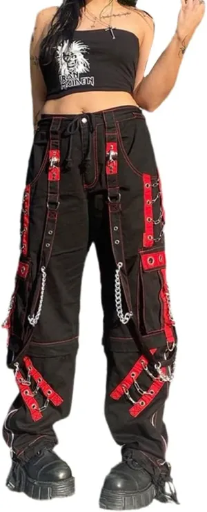 ENFUSO Punk Y2k Grunge Low Waist Emo Jeans Mall Gothic Women Black Patchwork Electro Pants Fashion Streetwear Alt Clothes