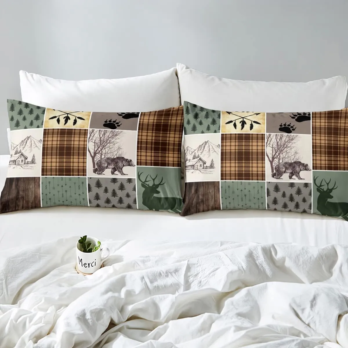 Erosebridal Cabin Rustic Lodge Bedding Set, Hunting Bear Deer Comforter Set Twin for Kids Boys Teens Adult Men Bedroom,Christmas Country Wild Animal Decor Retro Farmhouse Patchwork Quilt